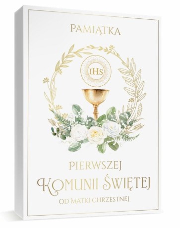 Przejdź do produktu Eleganckie Pamiątkowe Pudełko A4 na I Komunię z Książeczką