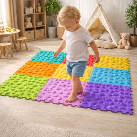Przejdź do produktu Ścieżka Sensoryczna Puzzle Kafelki Różne Struktury Kolory 24,5 cm 10 szt