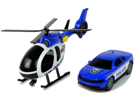 Przejdź do produktu Zestaw Policja Laweta Ciężarówka Autko Helikopter Dźwięk Światła