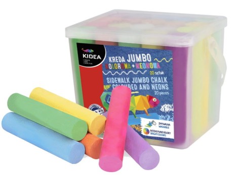 Przejdź do produktu Kreda kolorowa neonowa Jumbo 20 szt. KIDEA chodnikowa dla dzieci duży zestaw do rysowania