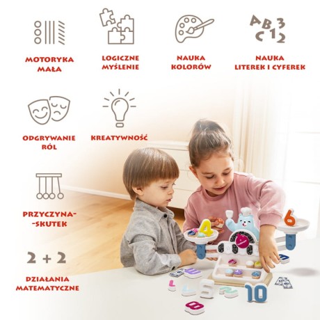 Przejdź do produktu Topbright Edu — Waga szalkowa „Głodny Miś” do nauki liczenia i ważenia (z babeczkami)
