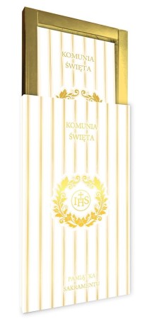 Przejdź do produktu Pudełko pamiątkowe DL na Komunię z karnetem, złocone 245x135x20 mm