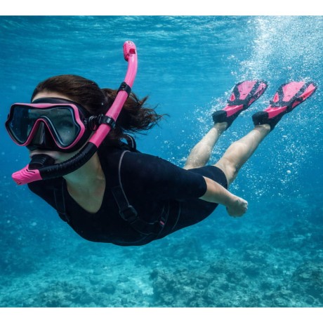 Przejdź do produktu Zestaw Do Nurkowania Snorkelingu Płetwy Okulary Fajka Czarno-Różowy S/M