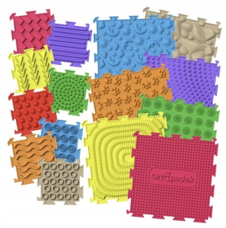 Przejdź do produktu Zestaw mat sensorycznych Ortopedek 15 el. (7 dużych + 8 mini) — do masażu i ćwiczeń stóp
