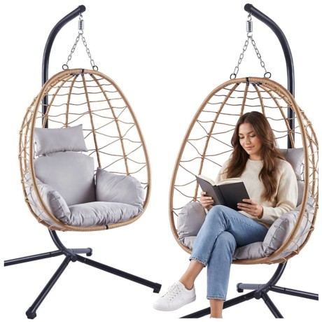 Przejdź do produktu Fotel Wiszący Bujany Kokon Ogrodowy LEAN Poduszki Huśtawka Stelaż Brązowy
