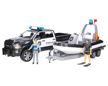Przejdź do produktu Bruder RAM 2500 Policyjny Pickup Ratunkowy 1:16 z Łodzią i Przyczepą BR-02507