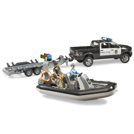 Przejdź do produktu Bruder RAM 2500 Policyjny Pickup Ratunkowy 1:16 z Łodzią i Przyczepą BR-02507