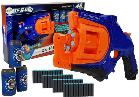 Przejdź do produktu Pistolet na Piankowe Naboje 48 sztuk Obrotowy Magazynek Niebiesko- Pomarańczowy