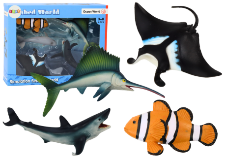 Przejdź do produktu Zestaw Figurek Zwierząt Morskich Rekin Delfin Płaszczka 5 Sztuk