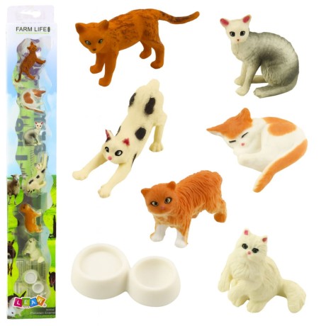 Przejdź do produktu Zestaw Mini Figurki Rasy Kotów Koty Miska Do Karmienia 4-6cm 7szt